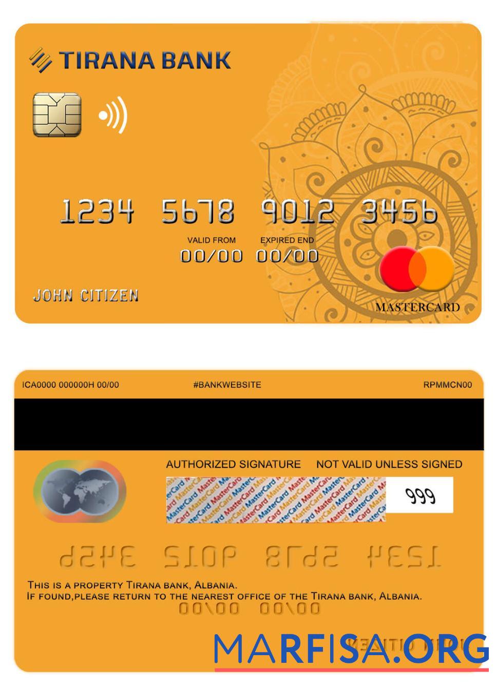 Blank Albania Tirana bank mastercard template